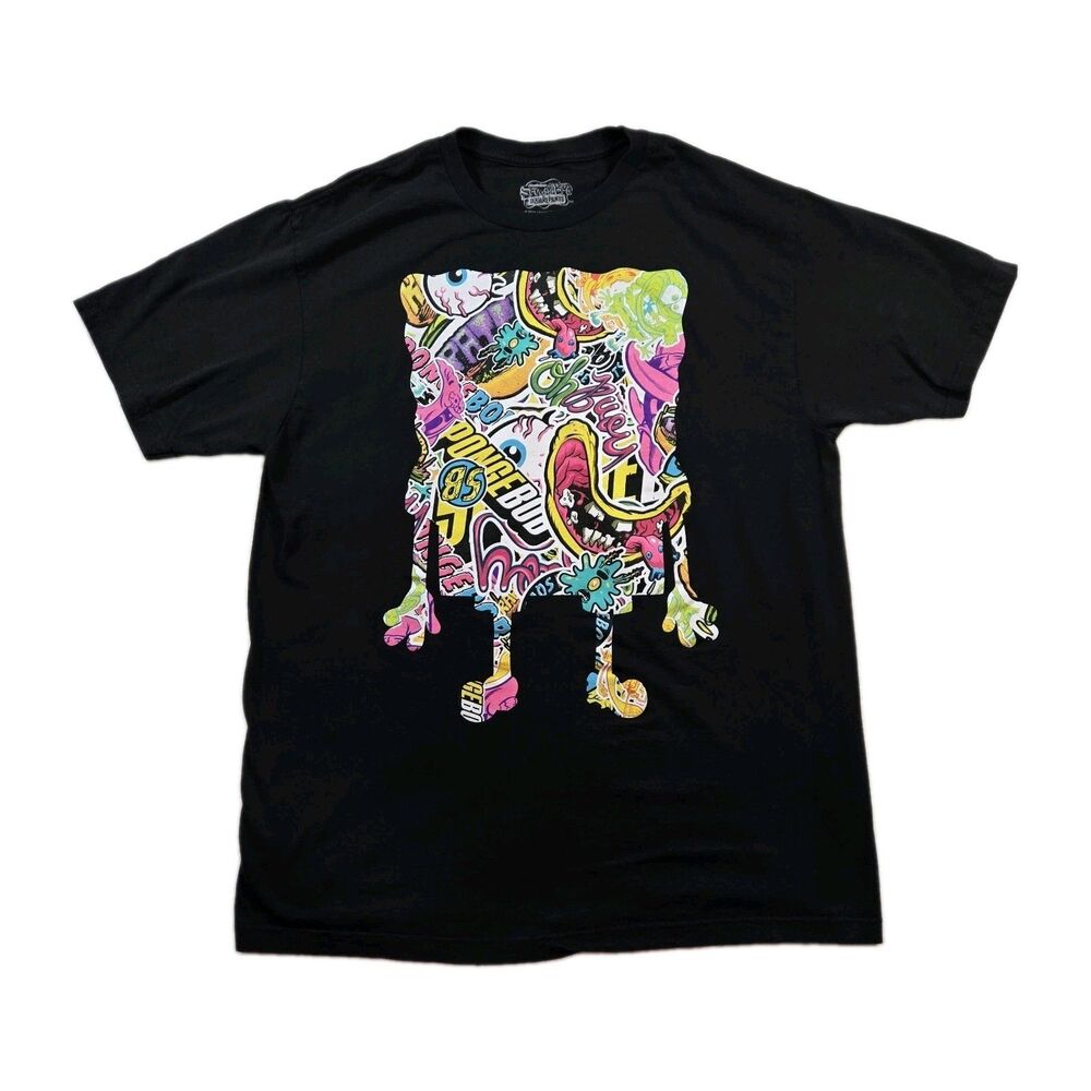 Mens SpongeBob SquarePants Graphic T Shirt XL Black Nickelodeon Cartoon 2020